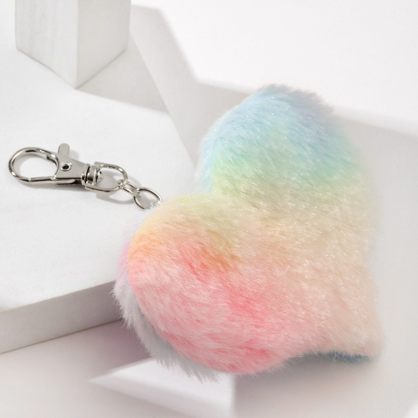 1 Piece Quantity Wedding, Graduation, Birthday Occasion Korean Style Gradient Color Heart Shape Imitation Fur Unisex Bag Pendant Keychain