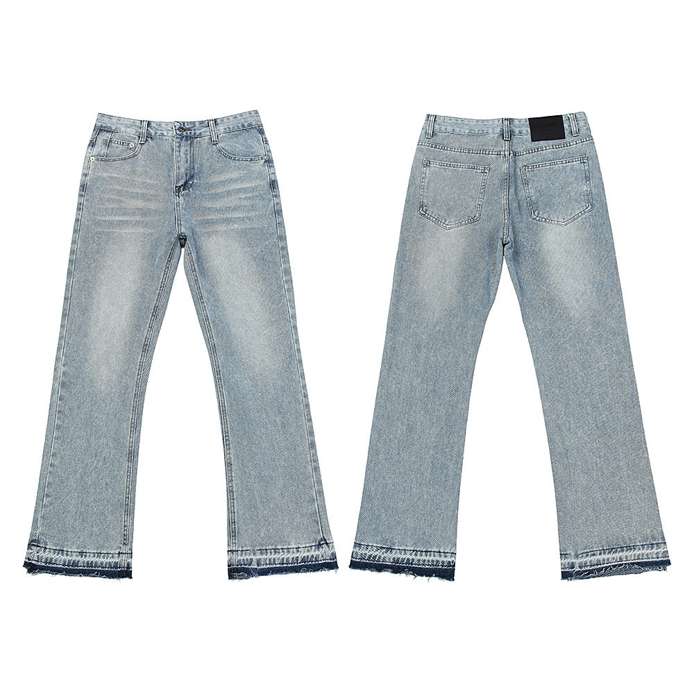 2025 Cross-Border Wholesale Vintage Washed Distressed Denim Flared Pants For Men, Loose Straight-Leg Floor-Length_voghion.com