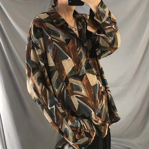 Vintage Hong Kong Style Ins Inspired Long-Sleeve Floral Shirt for Men and Women, Couples Fashion, Loose Fit TrendyLazy StyleCuban Shirt