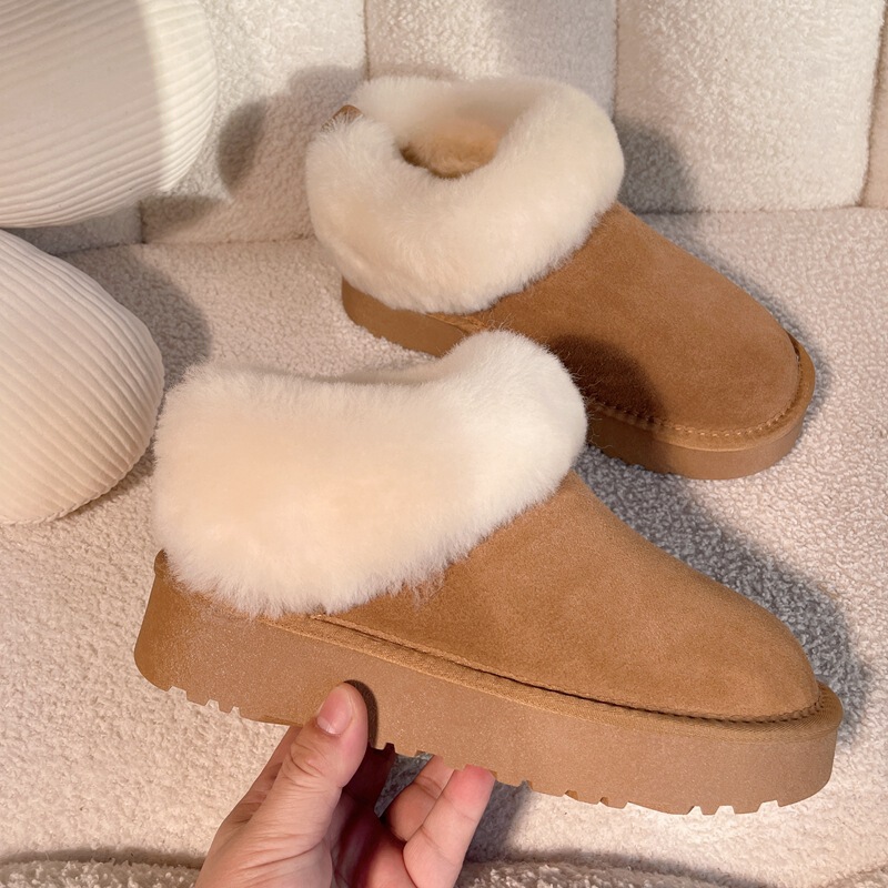 New Genuine Fur Integrated Wool Casual Loafers, Fur Shoes, Snow Boots, Sangpo Village Warm Women's Shoes, Winter Cotton Shoes