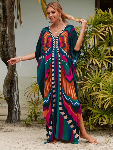Women's Robe Sunscreen Swimsuit Cover Up Summer Long V Neck