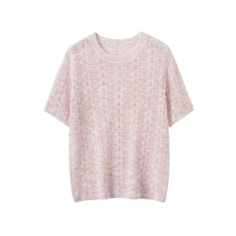 Summer New Herbalife Cotton-Linen Short-Sleeve Women's Round-Neck Sequin Yarn Knit Slim-Fit T-Shirt Summer New Herbalife Cotton-Linen Short-Sleeve Women's Round-Neck Sequin Yarn Knit Slim-Fit T-Shirt