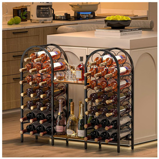 40-Bottle Wine Rack with 2 Wooden and 7-Layer Metal Wine Racks, Suitable for Kitchen, Living Room, and Bar Wine Cabinet Storage