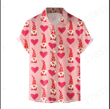 Camisas nuevas para hombres de comercio exterior europeo y americano transfronterizo Serie del día de San Valentín Camisa casual de manga corta con estampado digital 3D