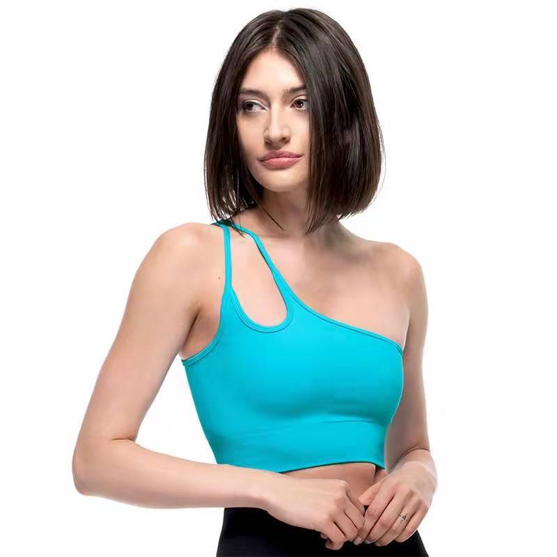 22 New European and American Yoga Suit Women's Beautiful Back Vest Inclined Shoulder Strap Chest Pad Sports Underwear Bra Fitness Pants