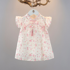 Little Girl's Traditional Chinese Cheongsam Dress Summer Chic Baby Girl Hanfu Dress Retro Baby Princess Dress Ancient Costume Skirt