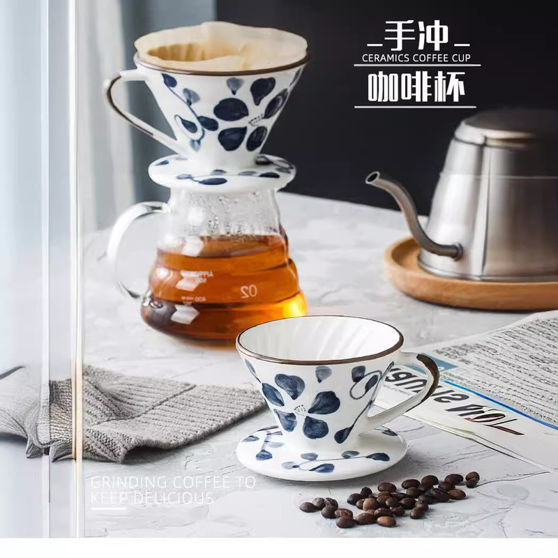 Hand-Brewed Coffee Set, Household Drip Coffee Pot V60 Filter Cup, Heat-Resistant Ceramic Sharing Pot, Filtration Equipment