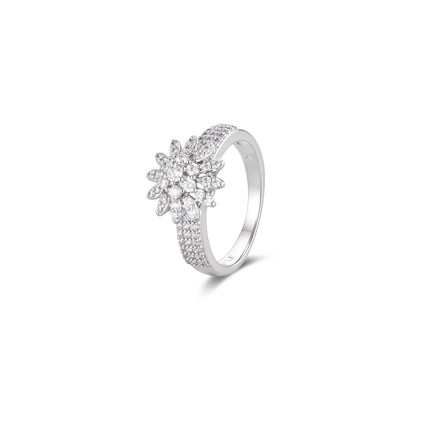 Joyas Xuping gemas artificiales ligeras de lujo anillo de aleación de cobre chapado blanco europeo y americano anillo de flocos de nieve transfronterizos al por mayor