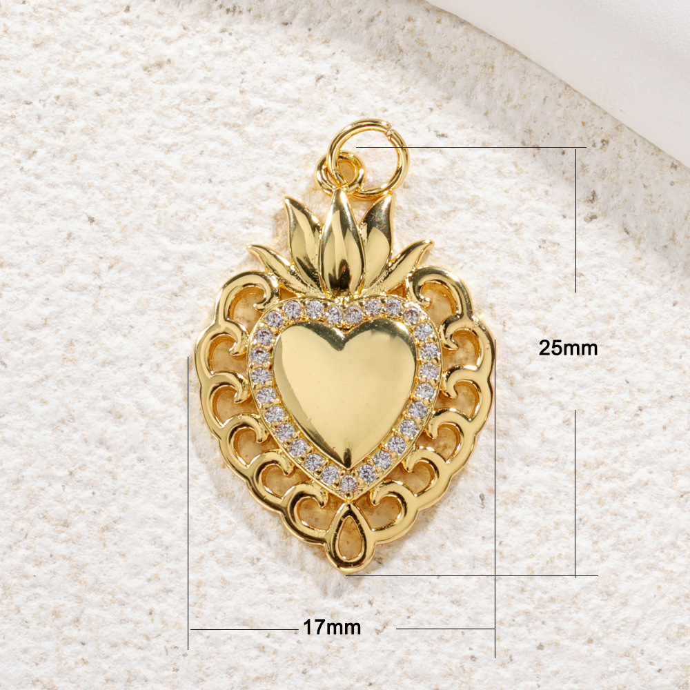 1 Piece Copper Zircon Gold Plated Heart Shape Pendant display picture 2