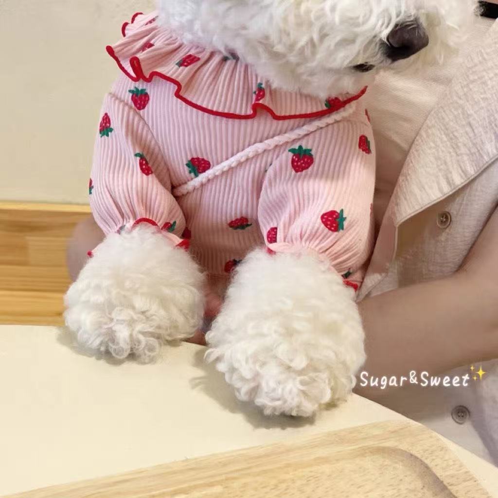 Плюшевая рубашка для собак и кошек с клубничным принтом