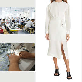 2021年春秋新款工厂欧美出口定制铜氨丝纯色设计感修身女连衣裙