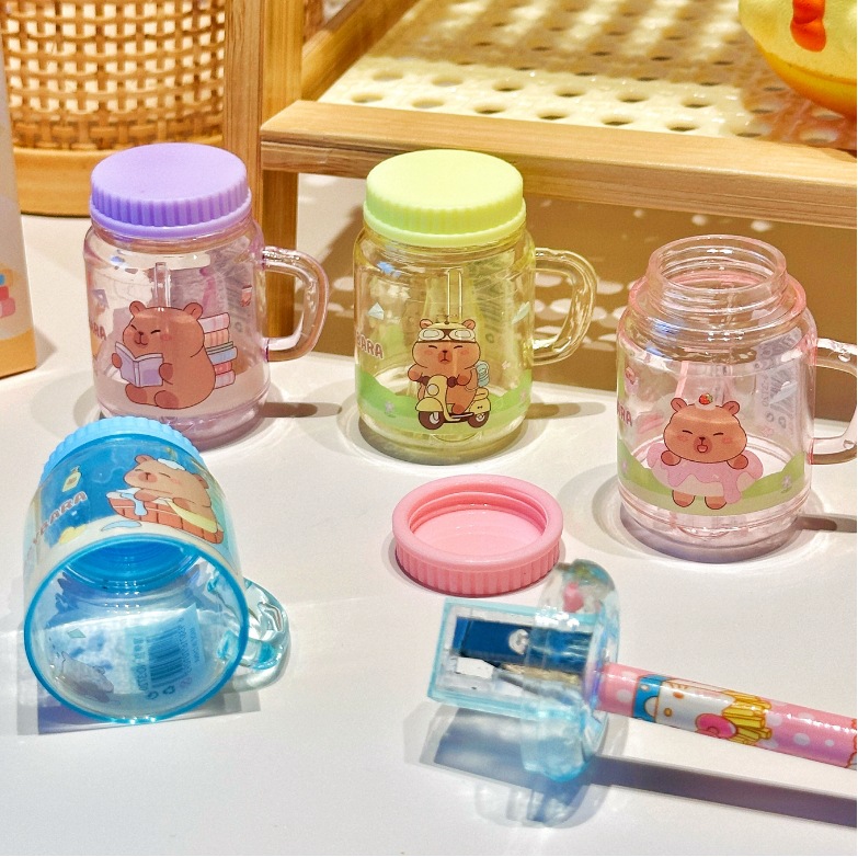 Taza de té con leche, sacapuntas Kapibala, dibujos animados, muñeco lindo, sacapuntas, estudiantes de escuela primaria, lápiz portátil