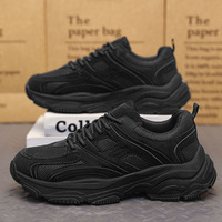 Pure black men's shoes for autumn 2025 new work labor protection shoes non-slip wear-resistant men's running sports dad shoes thick sole