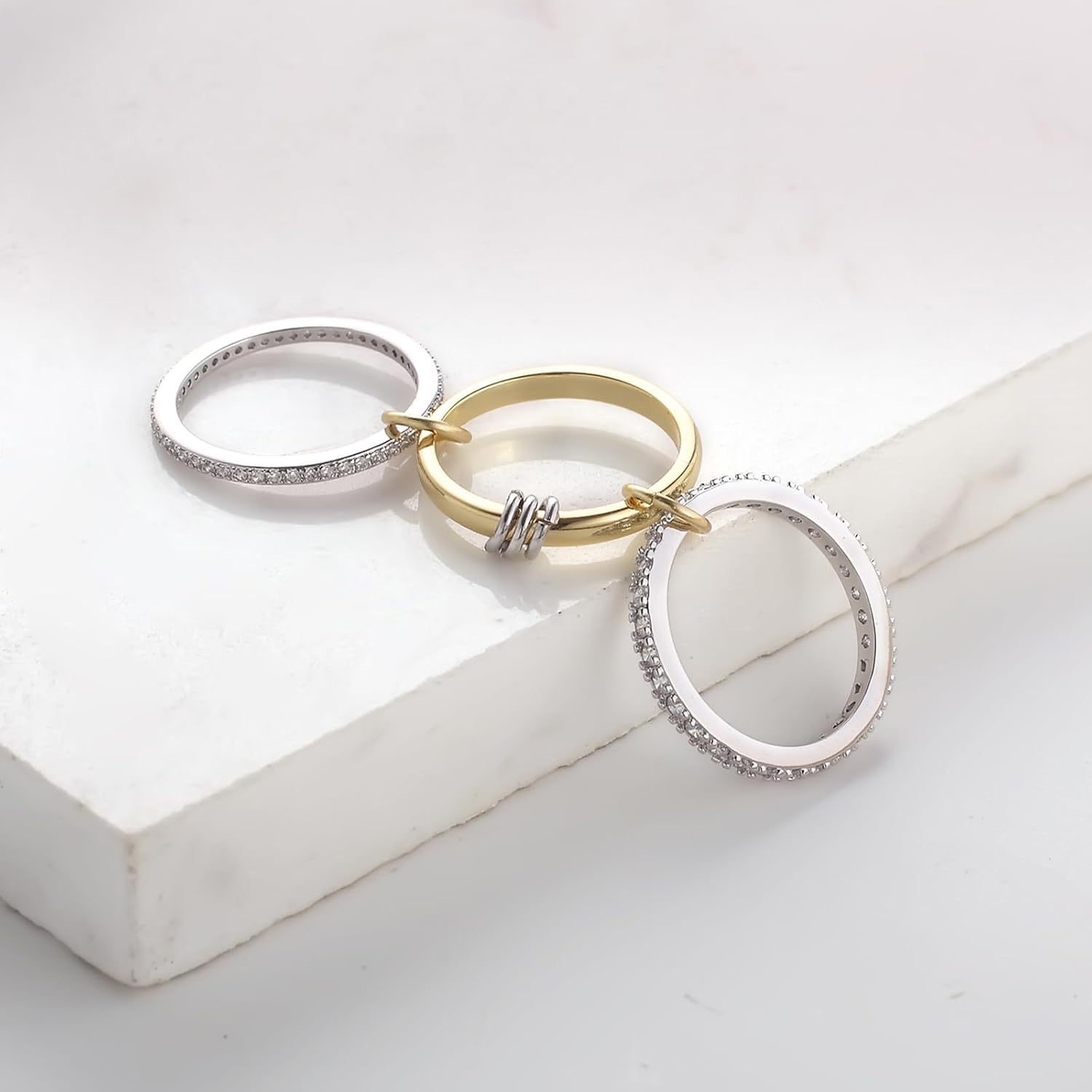 1 Piece Quantity Wholesale Jewelry Vintage Style Geometric Titanium Steel Copper Zircon Mixed Metal Plating Rings