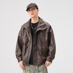 2025 Spring American Street Fashion Brand Motorcycle Leather Jackets for Men and Women High-End Loose Stand Collar Jackets