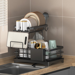 Kitchen multi-functional bowl plate dish draining rack sink shelf utensil holder chopstick holder knife block cutting board automatic water drainage storage bowl stand