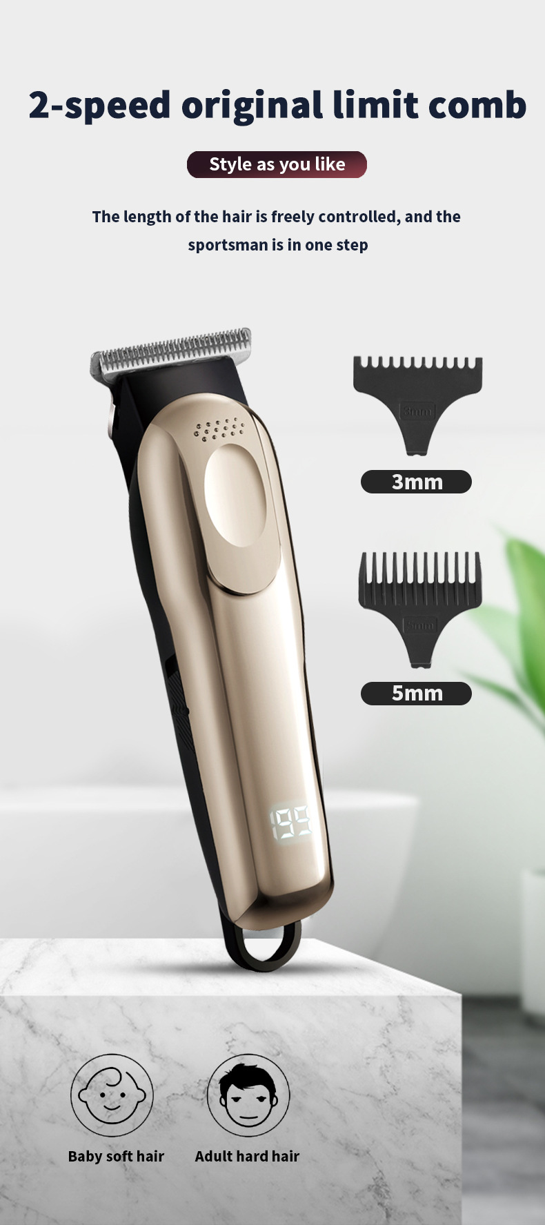 LCD digitaalekraaniga juukselõikusmasin juuksurisalongi jaoks spetsiaalne USB-laetav elektriline juukselõikusmasin juuksefrees_voghion.com