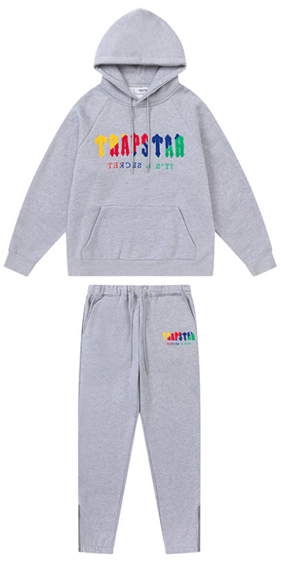 Trapstar Rainbow degradado carta cabeza de tigre bordado con capucha suéter pantalones largos deportes casual traje forrado de lana