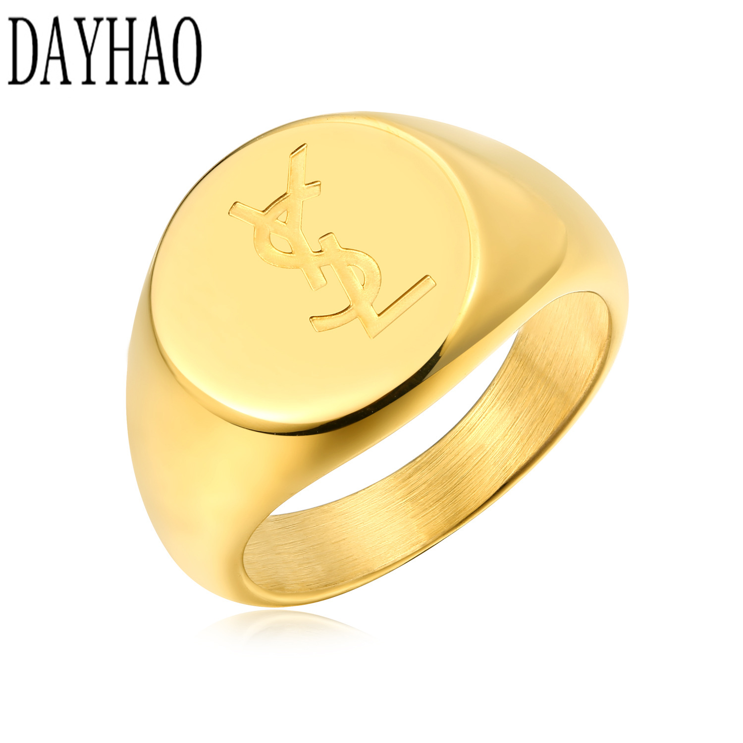 DAYHAO Titanium steel ring hiphop circular Retro Ring Hip hop originality letter Street style Ring