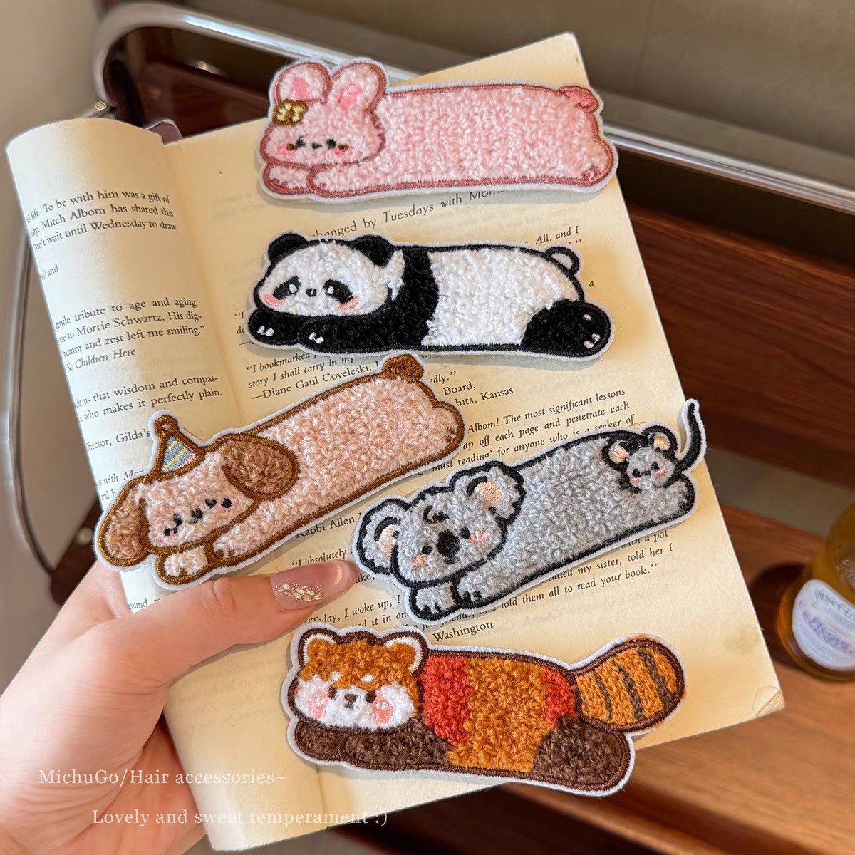 Cute animal bangs stickers, new towel embroidered plush panda, rabbit, koala, hair tidying magic stickers popular on social media