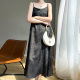 New Chinese Style Jacquard Acetic Acid Satin Dape Loose Summer Long Dress Adjustable Collar Sling dress Women
