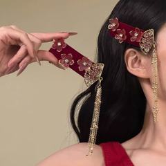 新中式花朵扇子发卡女前额刘海夹新款流苏侧边发夹子高级感头饰