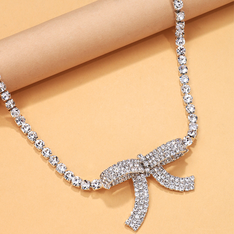 Nuevo conjunto de joyería de arco transfronterizo, collar de diamante, pernos redondos, accesorios simples, conjunto de joyería femenina