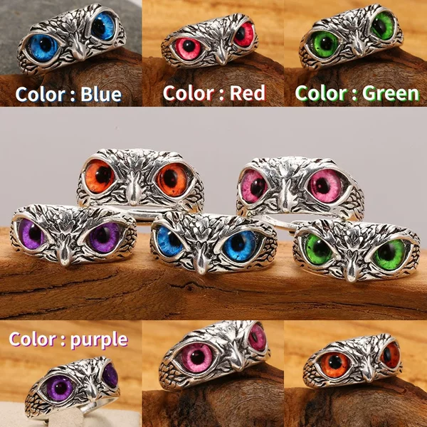 New Retro Alloy Blue Eyes Owl Ring Adjustable Jewelry Women Manufacturer Wholesale