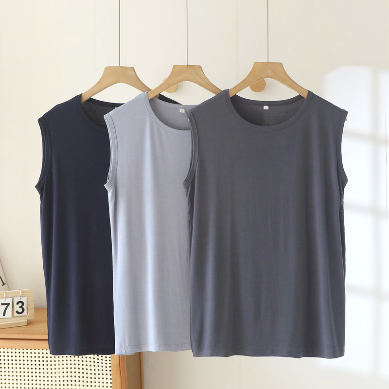 New Spring and Summer Men's Wide-Shoulder Vest, Elastic Thin Modal Cool Sleeveless Shirt, Undershirt, Sweatshirt for Sports