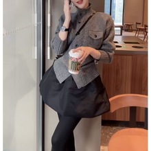 灰色高领毛衣外套女款秋冬季小个子设计感宽松慵懒风开衫针织上衣