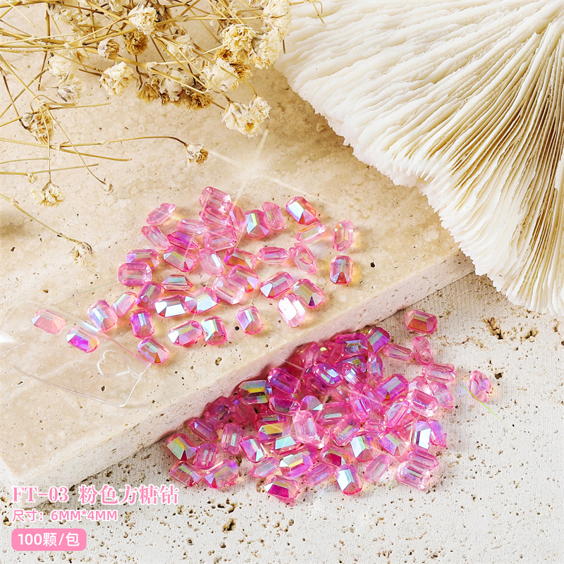 Online Celebrity Nail Candy Diamond Jewelry resina tridimensional Aurora color mágico largo octogonal en forma de diamante de uñas al por mayor 100 piezas