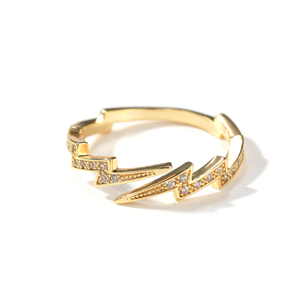 Lightning Diamond Ring Rose Gold Zircon Creative Fashion Jewelry_voghion.com