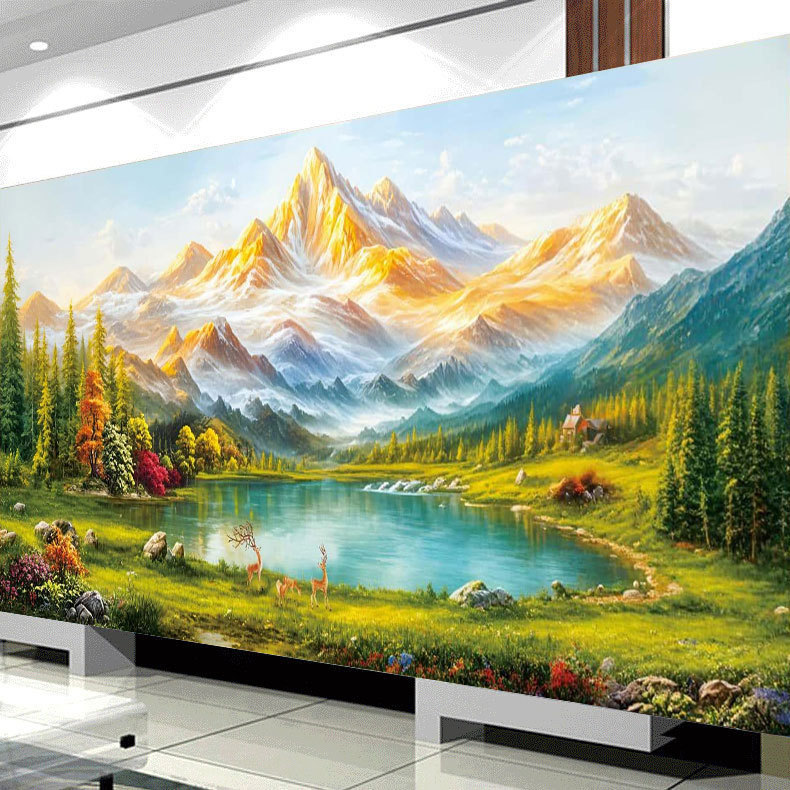 2025 New Living Room Landscape Painting Full Embroidery Without Outline Flowing Water Brings Wealth Back to The金山聚宝盆 Cross Stitch