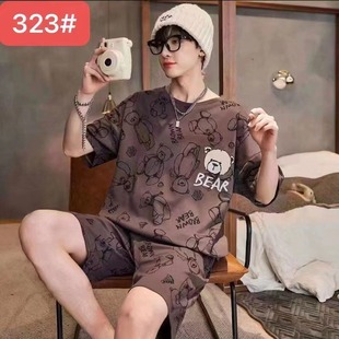 New Pajamas Men's Summer Short-sleeved Shorts Set Korean-style Loose Plus Size Cartoon Casual Outwear Home Clothes