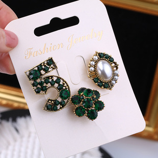 South Korea fashion retro three-piece brooch Chanel style elegant women's jewelry collar pin suit coat small pin accessories