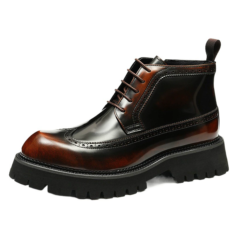 Ботинки Martin, мужские высокие кожаные резные броги в британском стиле, деловые Повседневные высокие туфли с острым носком и глянцевой платформой