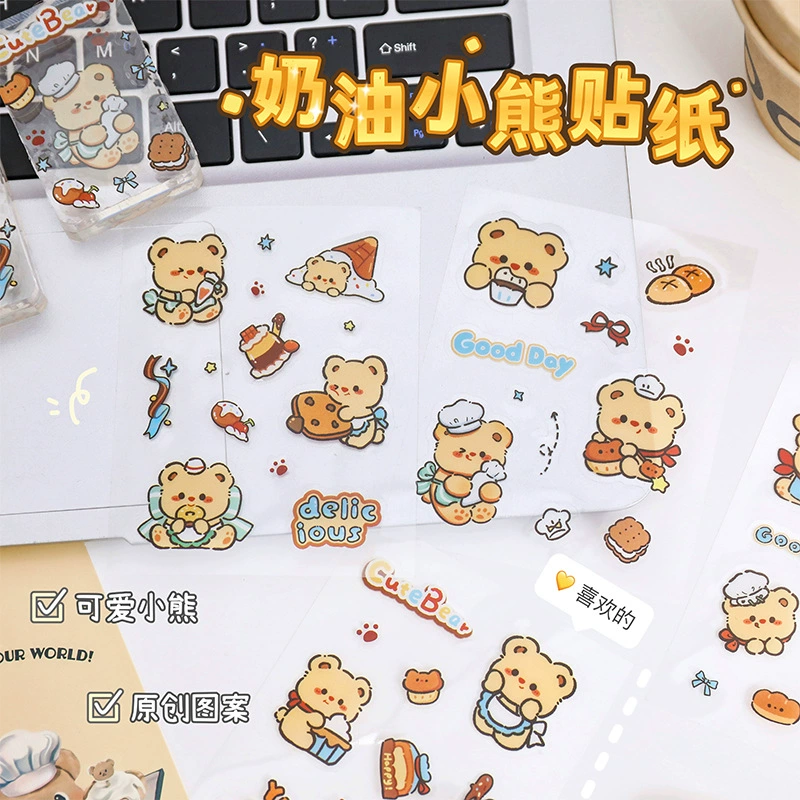Мультяшный медведь наклейка милый прозрачный ПЭТ водонепроницаемый наклейка DIY ручной счет наклейка маленький желтый медведь мобильный телефон чашка воды наклейка