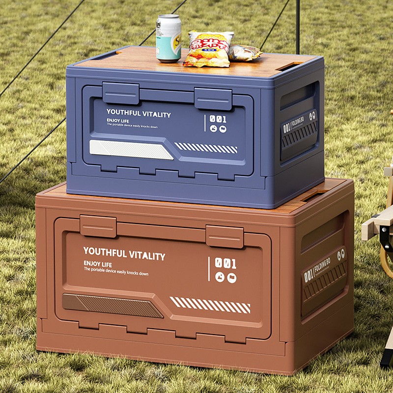 屋外キャンプ収納ボックスサイドドア特大キャンプ木製カバー折りたたみボックス車のトランクオーガナイザー収納ボックス|undefined