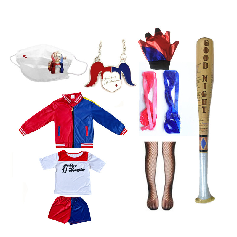 New version of Halloween children's girls' cosplay costume performance outfit with printed design, necklace and gloves