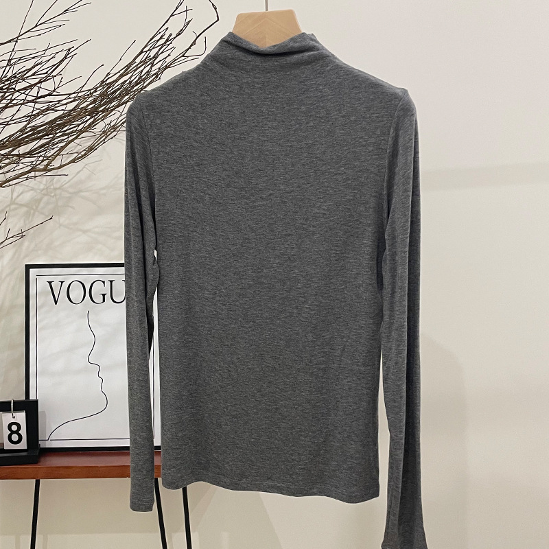 Half-High Bottoming Shirt for Women, Inner Top, Women's Long-Sleeved Collar, Layered Bottoming Shirt for Women, 24 Autumn and Winter Pure Color Knitted Long-Sleeved Shirt