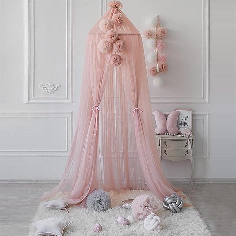 Simple Ins Bed Mantle Mosquito Net Nordic Princess Style Pink Gauze Mantle Mosquito Net Children's Bed Floor Decorative Bed Curtain