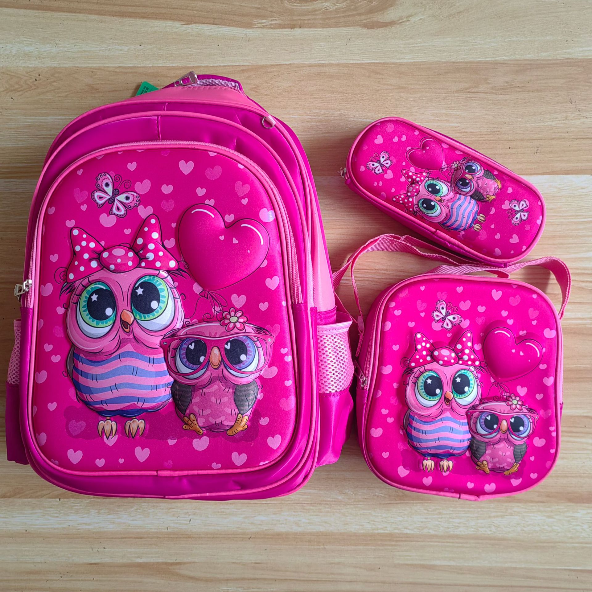 Comercio exterior al por mayor 3D Escuela Primaria estudiante mochila 3-piece set niños dibujos animados mochila lápiz bolsa de almuerzo para grado 1-6