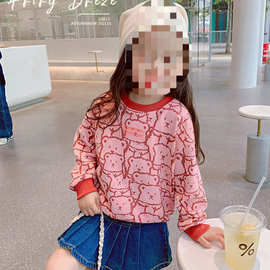 童装女童小熊卫衣休闲圆领套头春秋宝宝粉色长袖童趣上衣0034A022