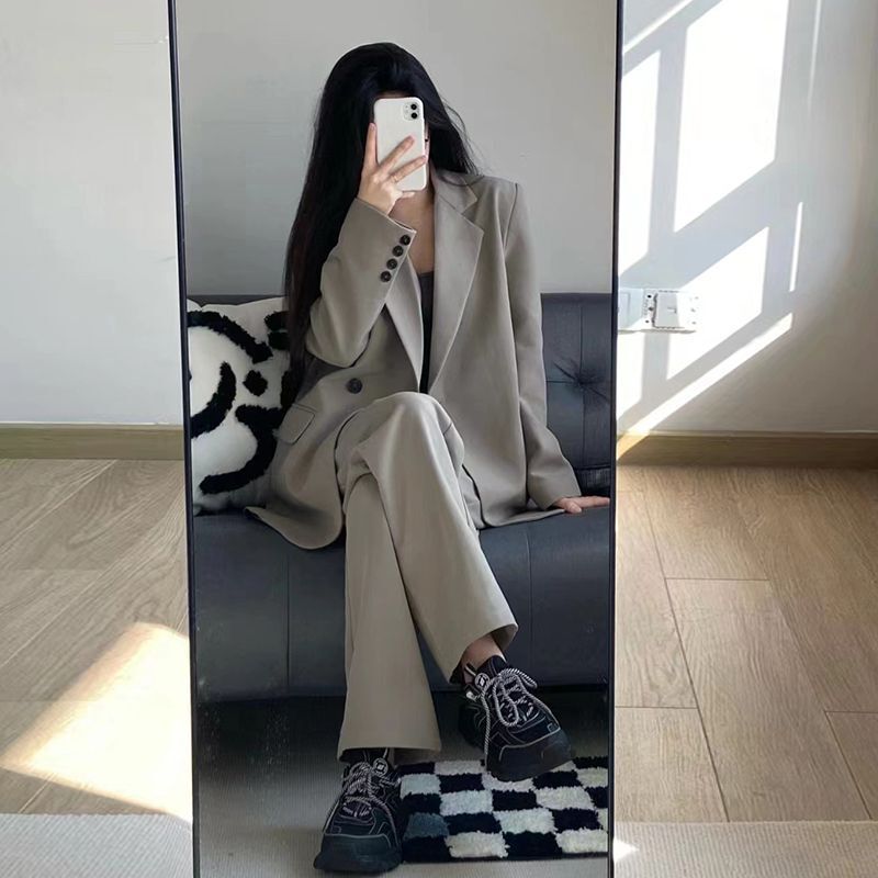 时尚休闲高级西装外套女2025春秋新款韩版宽松显瘦两件套西服套装|undefined