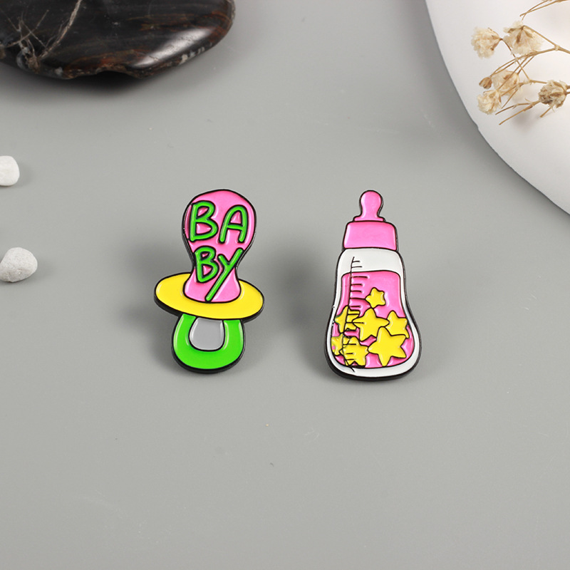 BABY Nipple Pink Bottle Cartoon Combination Brooch to Soothe Mind My BABY Trend Badge