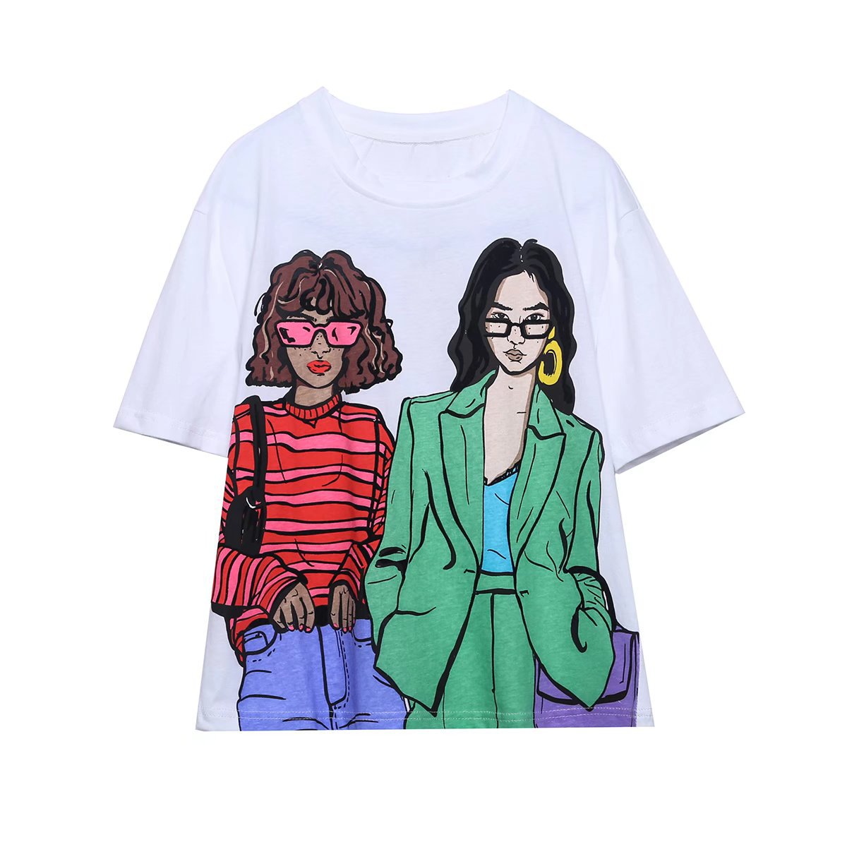 camiseta de manga corta con cuello redondo y estampado de verano para mujer NSAM123223