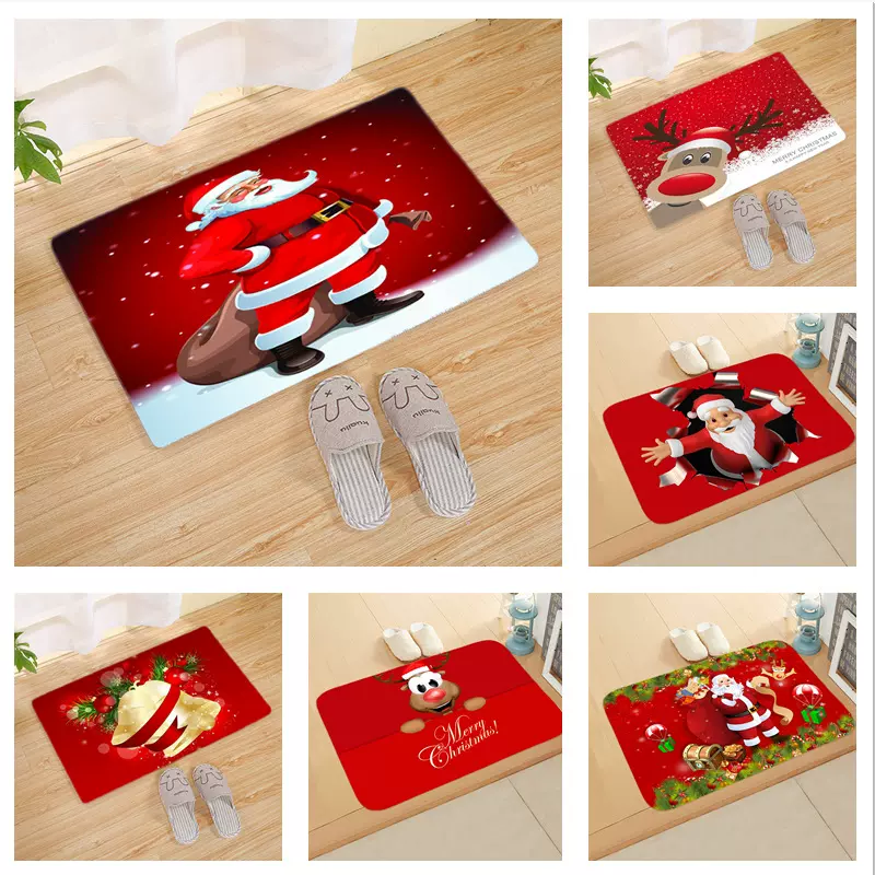 圣诞节新款法兰绒防滑吸水地垫家用卧室门口防滑垫浴室厨房蹭脚垫