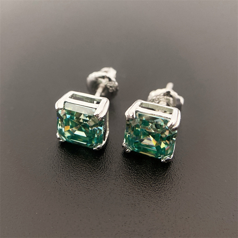 GRA Certification 1 Pair Quantity Holiday, Daily Occasion 1 Pair 1.0ct 2.0ct Asscher 925 Sterling Silver Moissanite VVS1-VVS2 GRA Geometric Square Ear Studs