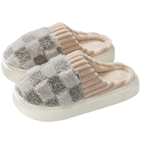 Korean style furry slippers for women, autumn and winter non-slip indoor home thick-soled slippers, home cotton slippers wholesale