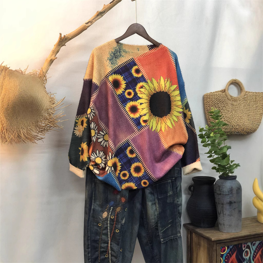 外贸热销大码女装圆领套头长袖针织衫宽松显瘦毛衣遮肉肥MM可穿